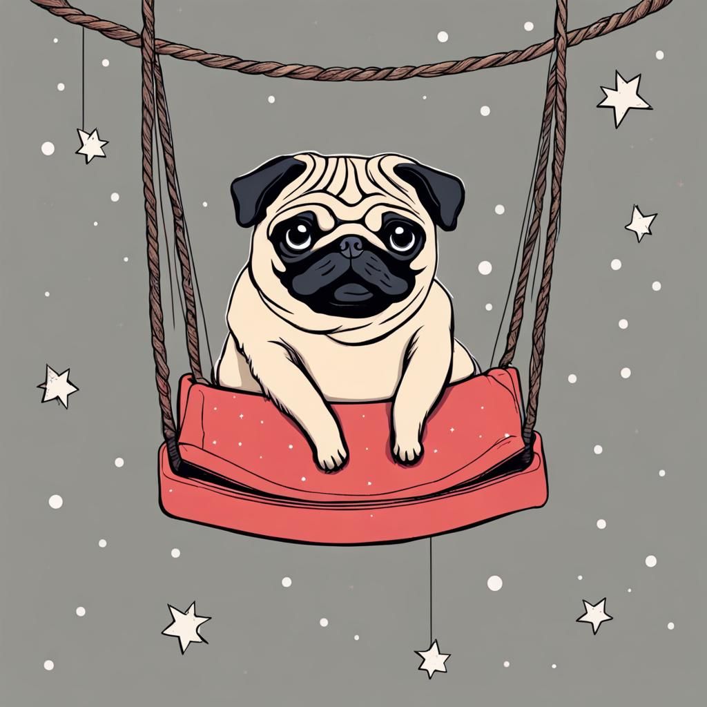 Pug Swinging on a Star: Whimsical AI Art