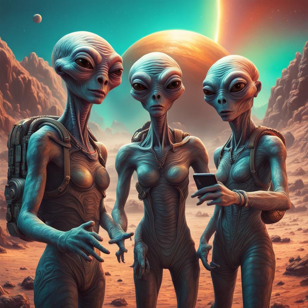 Alien Tourists Pose for Selfie on New Planet