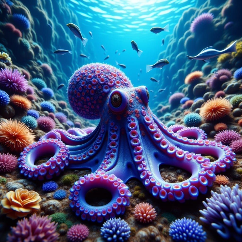 Blue Ringed Octopus in Coral Reef: Fantasy Concept Art