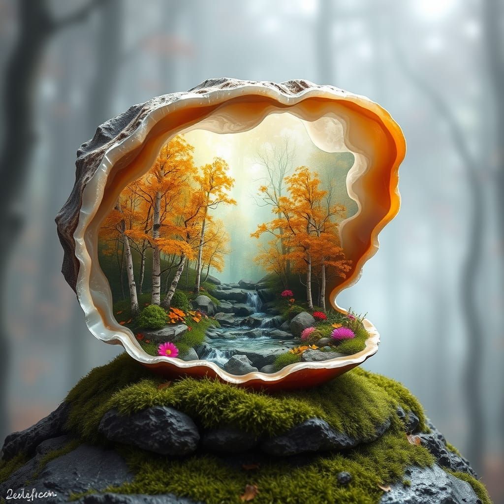 Miniature Forest Inside Crystal Geode in Watercolor Style