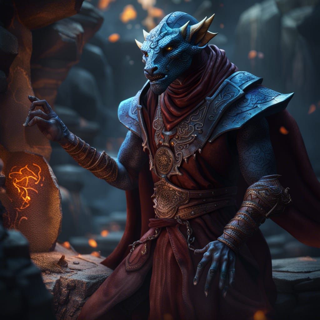 Crystal-Skinned Dragonborn Monk Fantasy Concept Art