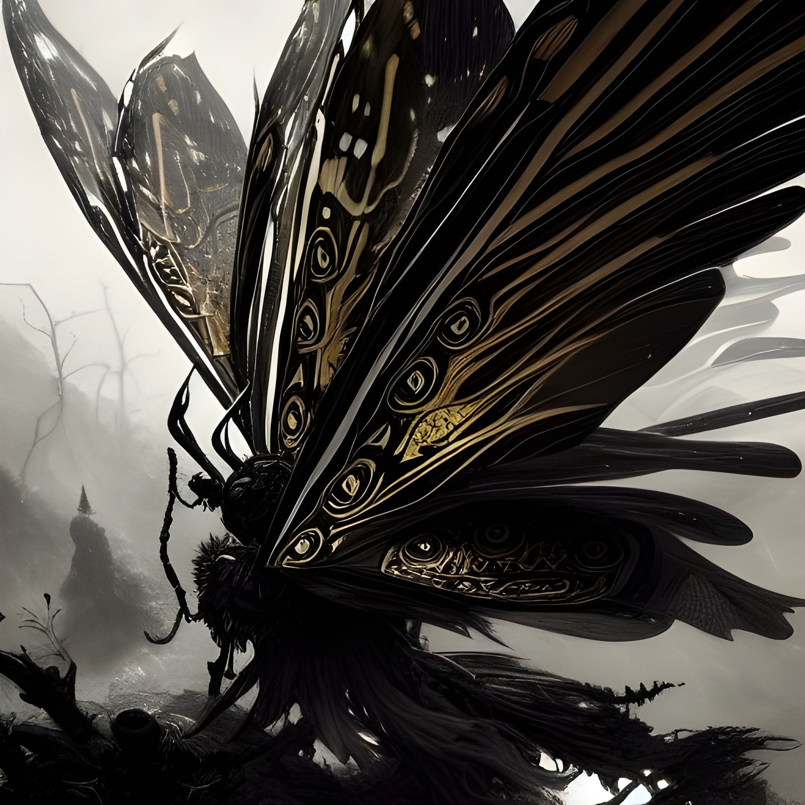 Skull Winged Butterfly in Dark Fantasy Style