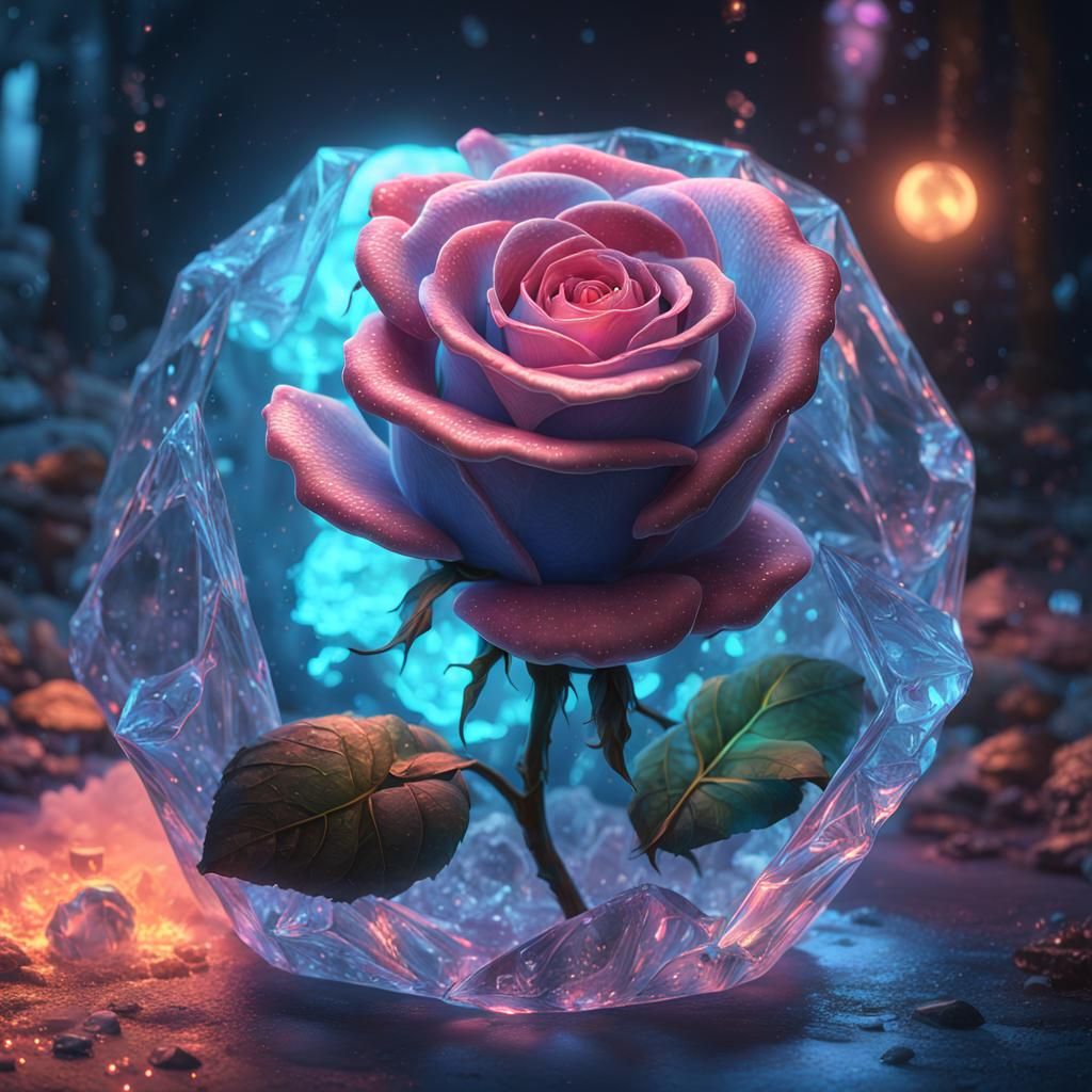 Glowing Crystal Rose in Pastel Neon Colors
