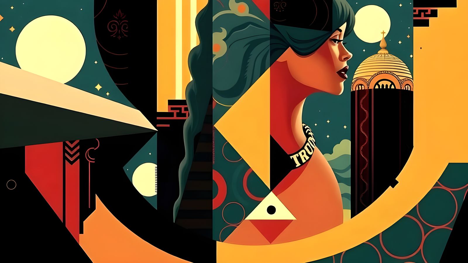 Layered Geometric Neo-Cubism in Angular Oil Painting Style