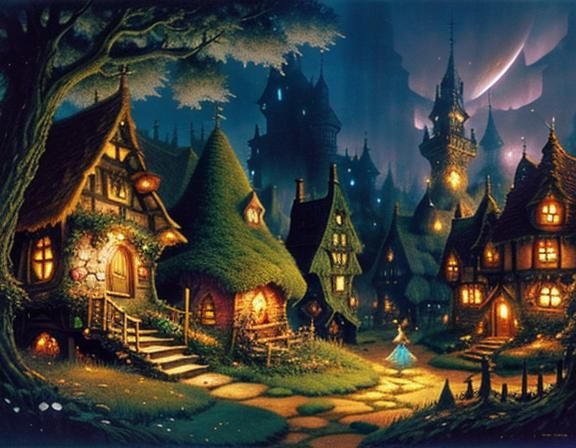 Enchanting Fairy Gnome Village Illustration