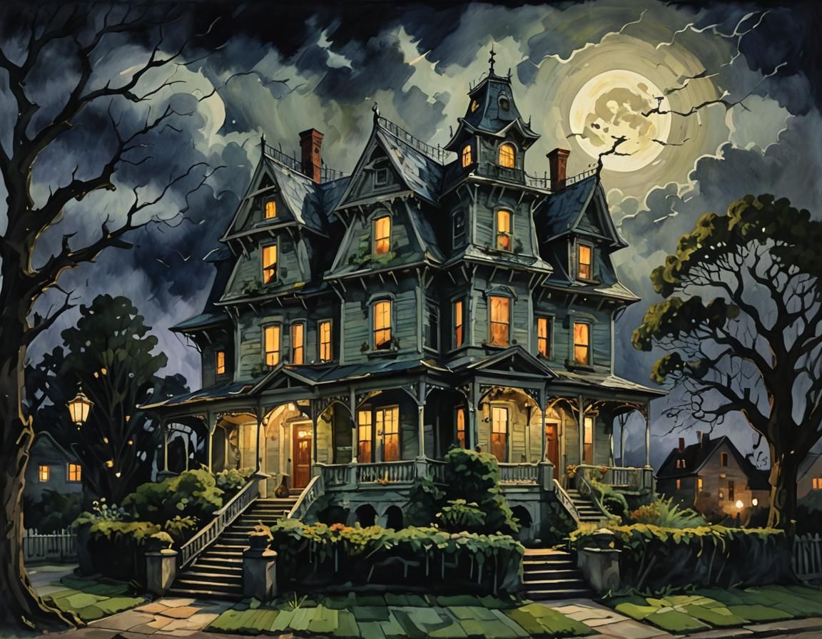 Haunted House in Impressionist Style