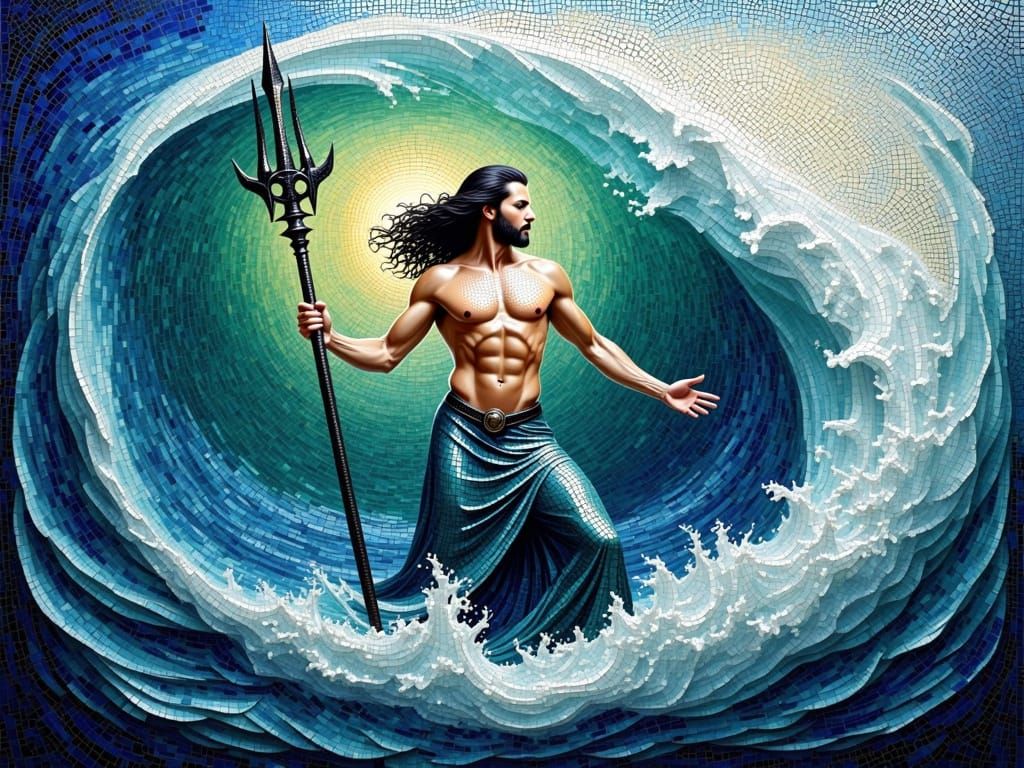 <lora:MosaicStyleFx:1.0> a mosaic depicting Poseidon with an...