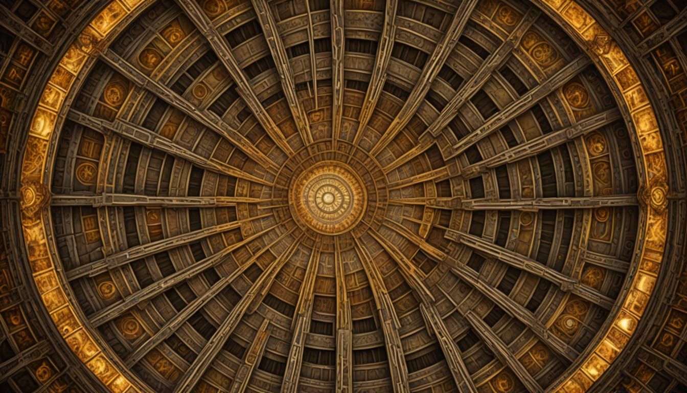 Infinite Golden Fractal Cathedral Ruins in Autumn Impasto