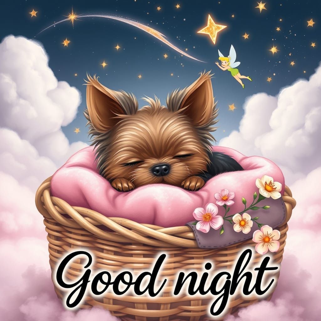 Surreal Cartoon Yorkie Dreamscape with Disney Whimsy