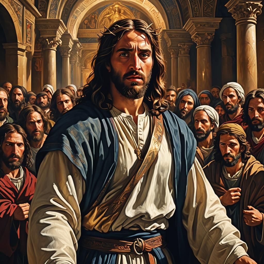 Jesus Scolding Merchants in Jerusalem: Baroque Digital Art