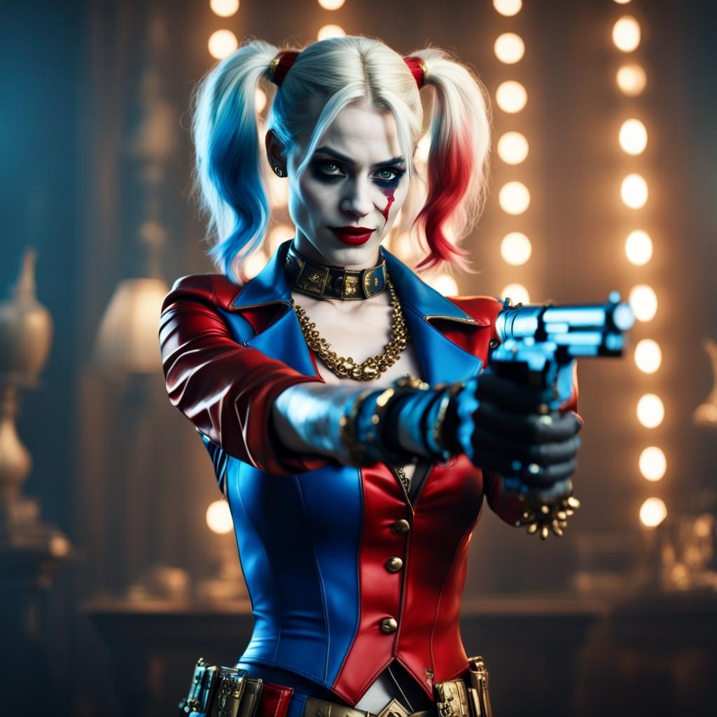 Harley Quinn with Pistol, Digital Matte Painting