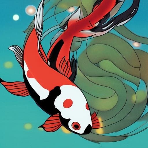 Neon Koi Pond in Anime Style by Makoto Shinkai