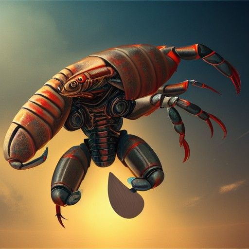 Mutant Cyborg Crayfish Man Surfing in Sci-Fi Style
