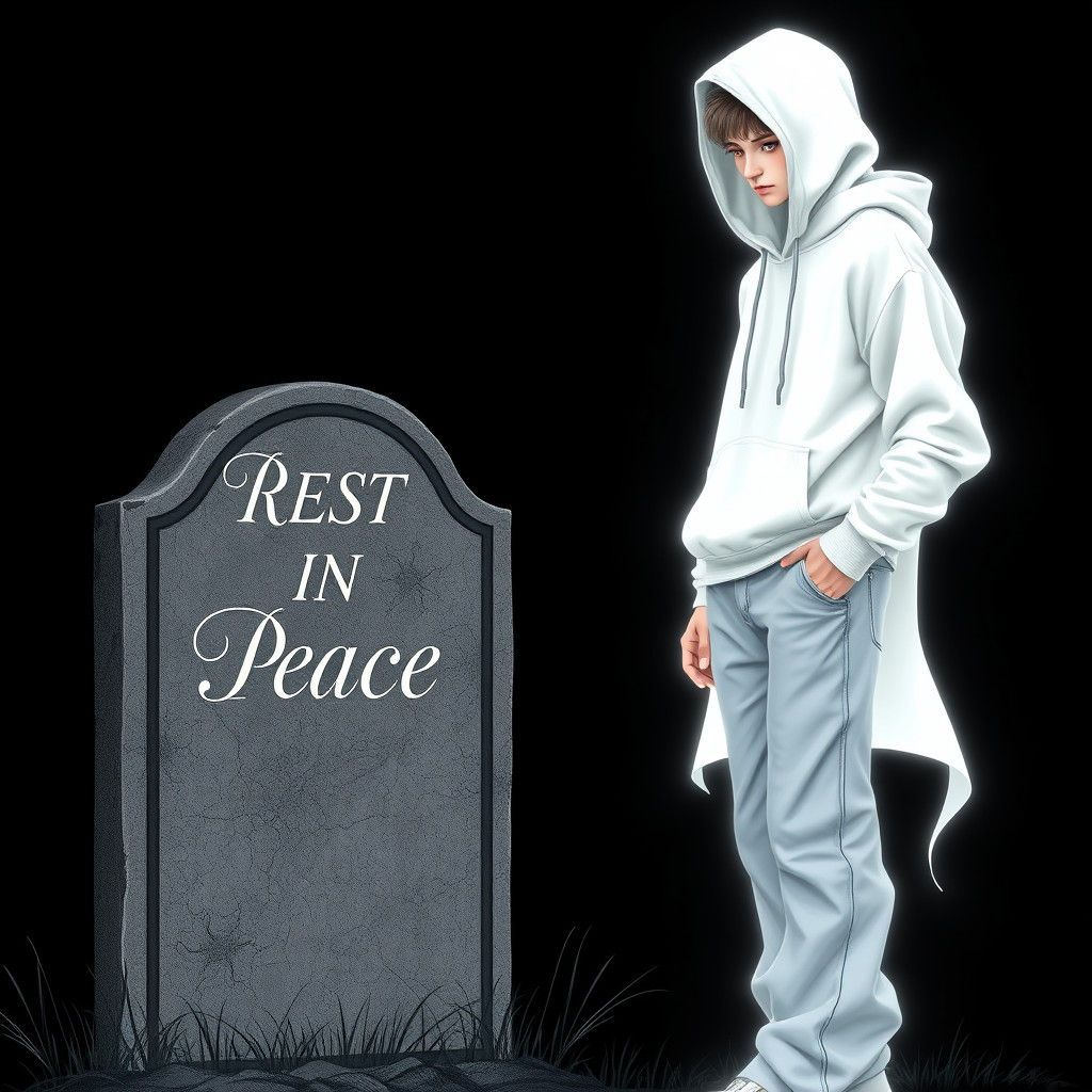 Ethereal Ghostly Figure Beside Grave in Digital Art Style