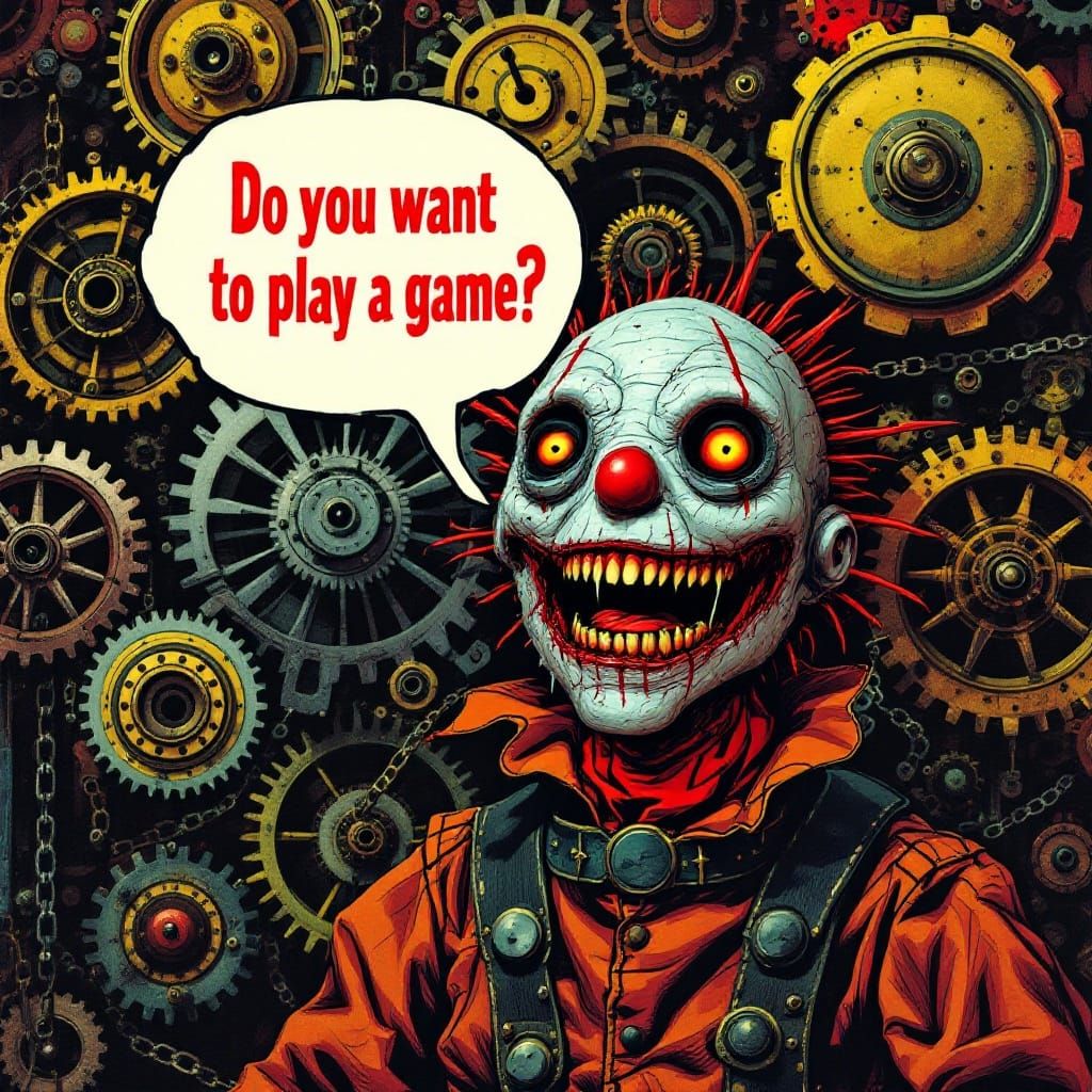 Surreal Steampunk Puppet Prop as 1970s Comic Book Art