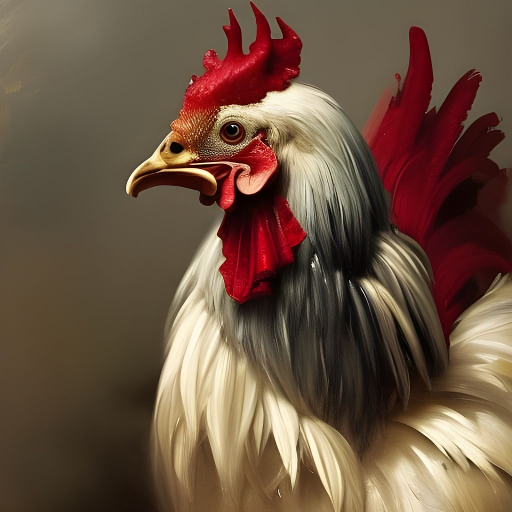 Dramatic Rooster Portrait in Oil on Canvas
