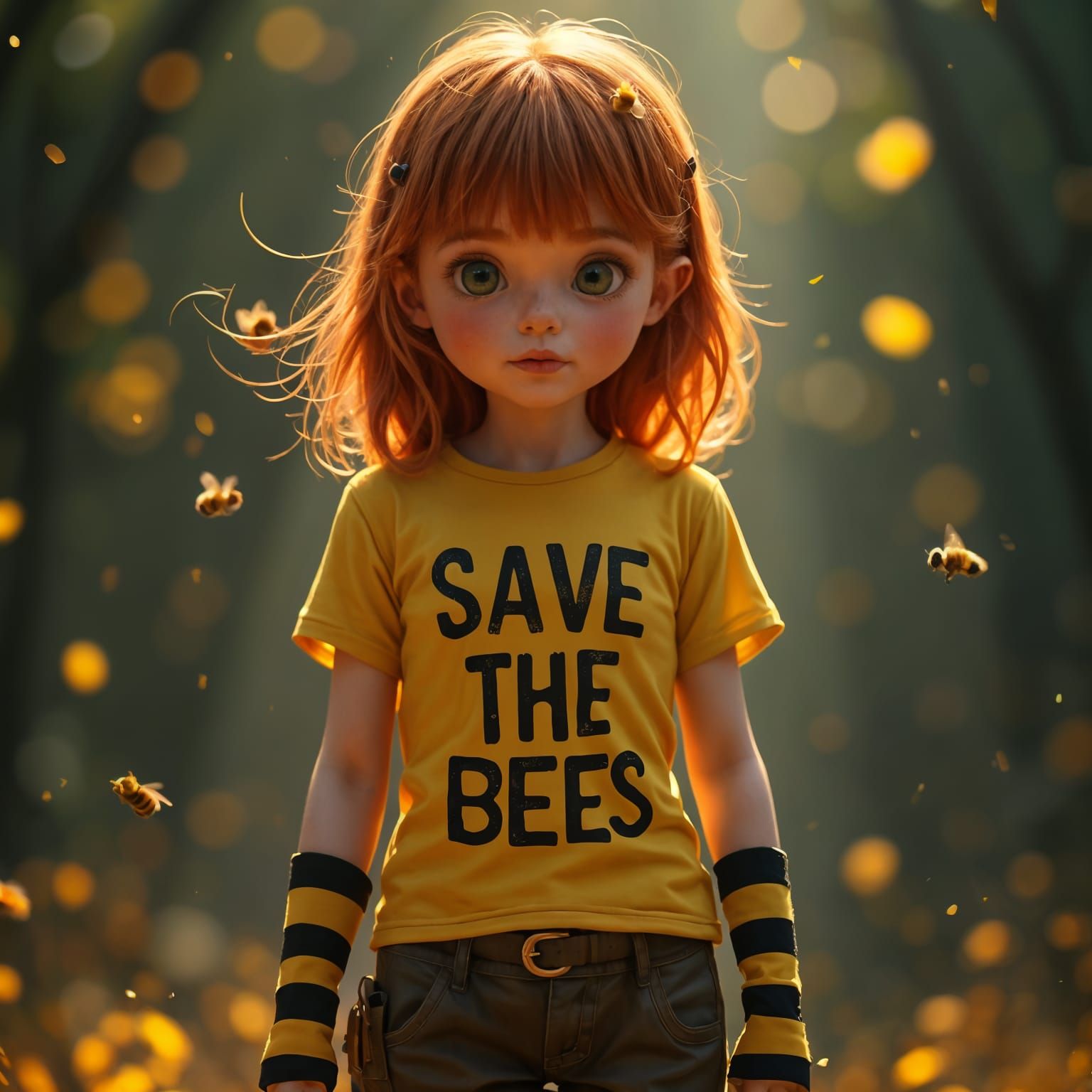 Little Red-Headed Girl Saves the Bees in a Maximalist Digita...