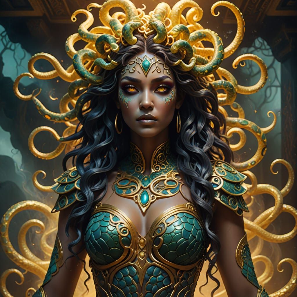 Enchanting Medusa with Hypnotic Gaze as Digital Art