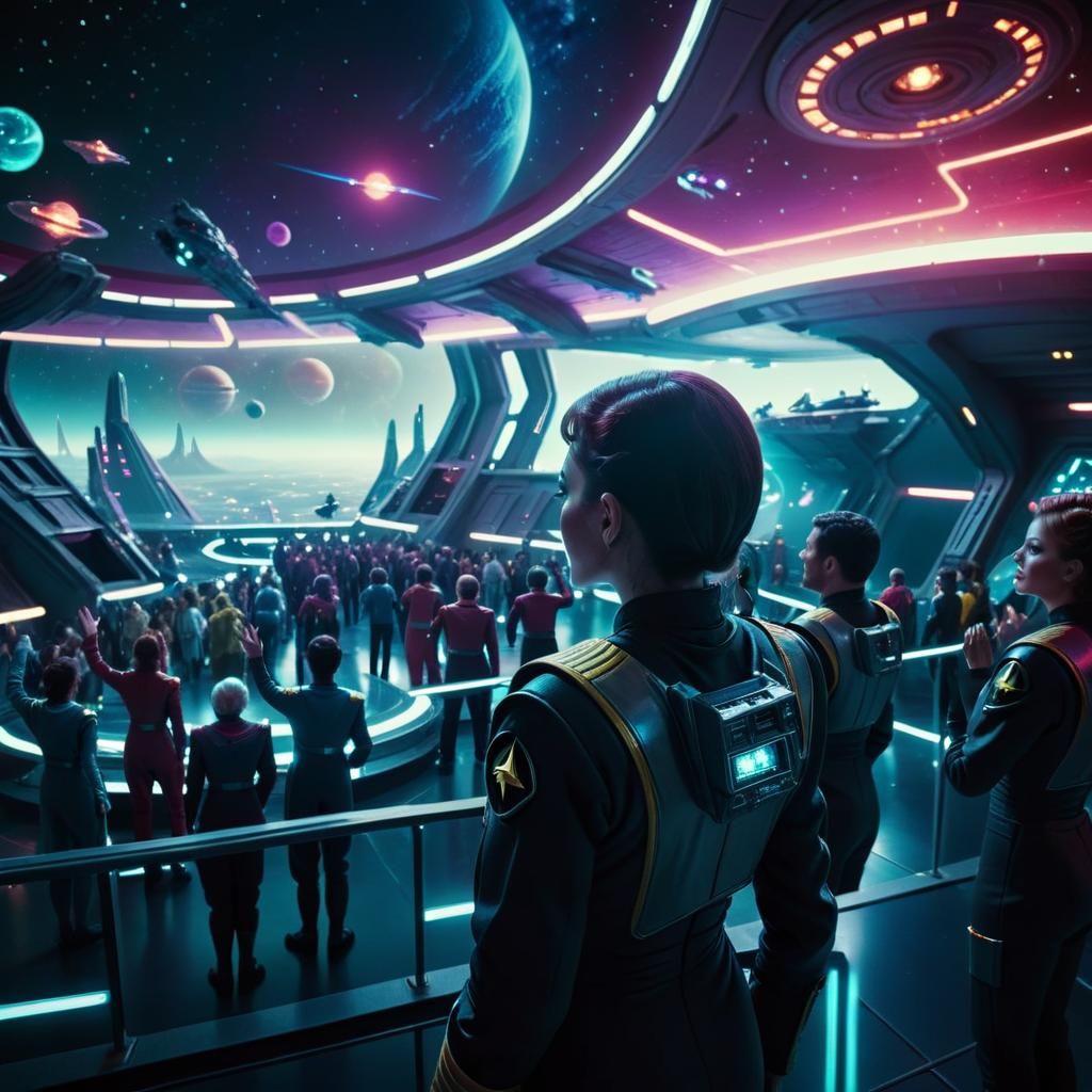 Futuristic Spaceport with Starfleet Crew, Cinematic Still