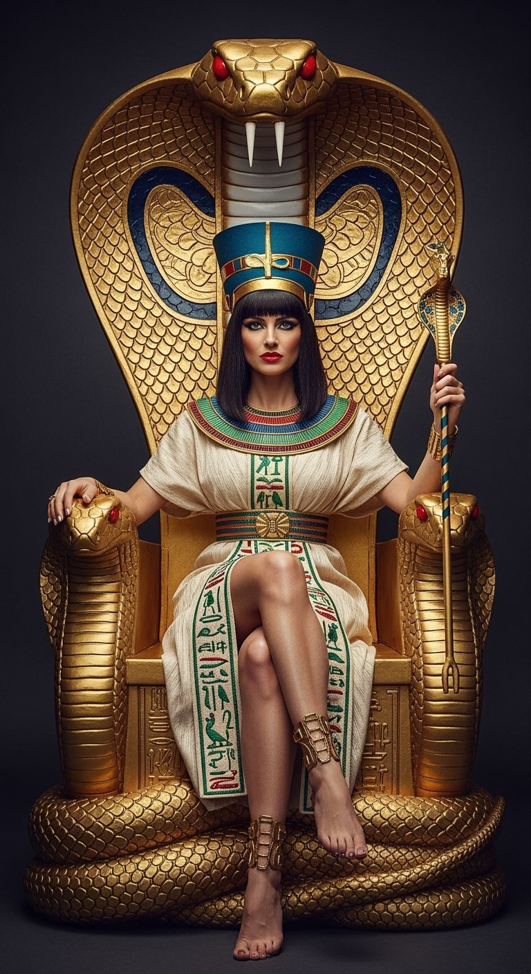 Egyptian Queen on Golden Cobra Throne, Professional Photogra...