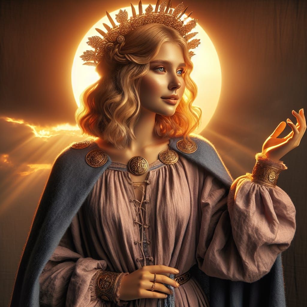 Aušra: Lithuanian Goddess of Dawn in Synthwave Style