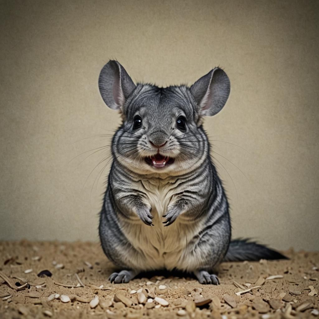 Smiling Chinchilla in Cinematic Film Still