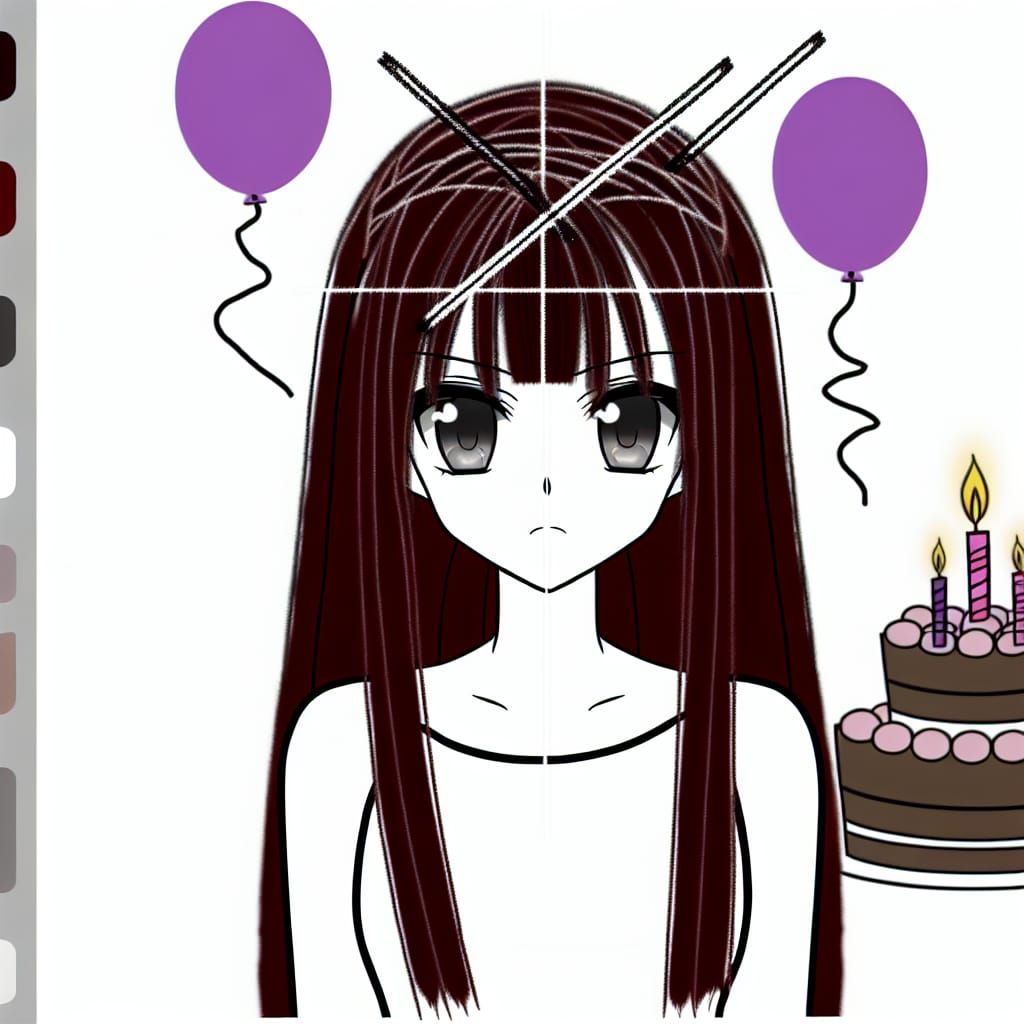 Anime Girl's Birthday Party: Messy Sketch Style