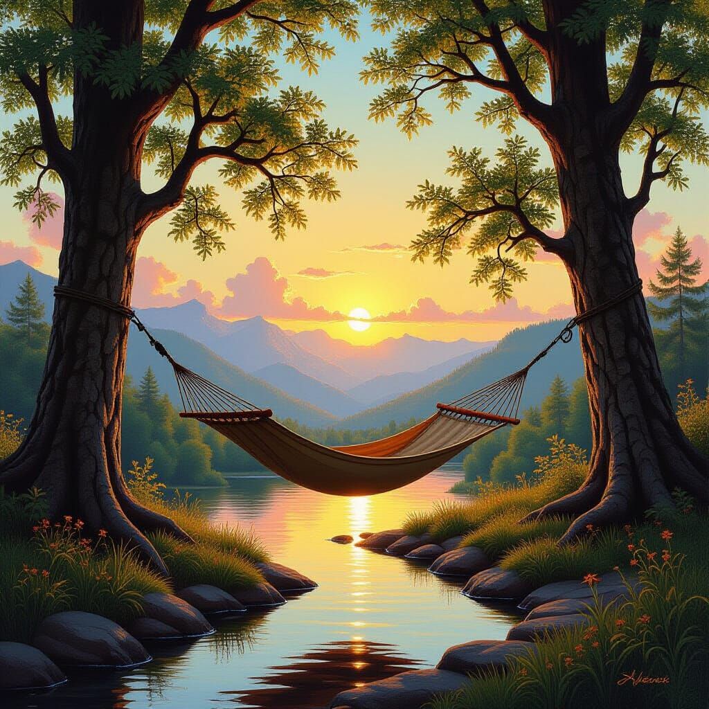 Serene Hammock Scene Between Trees at Sunset