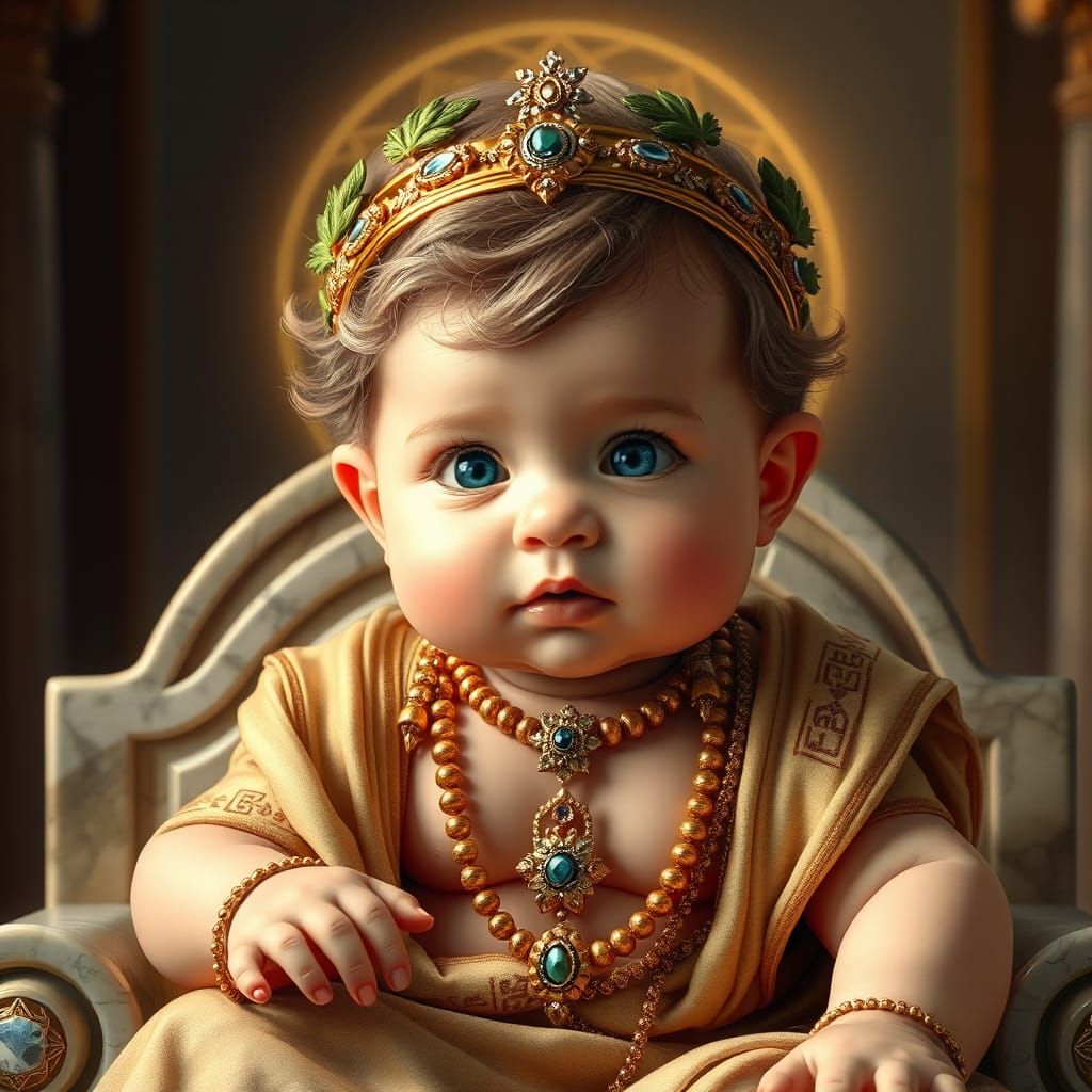 Hyperrealistic Baby Zeus Portrait in Godly Attire