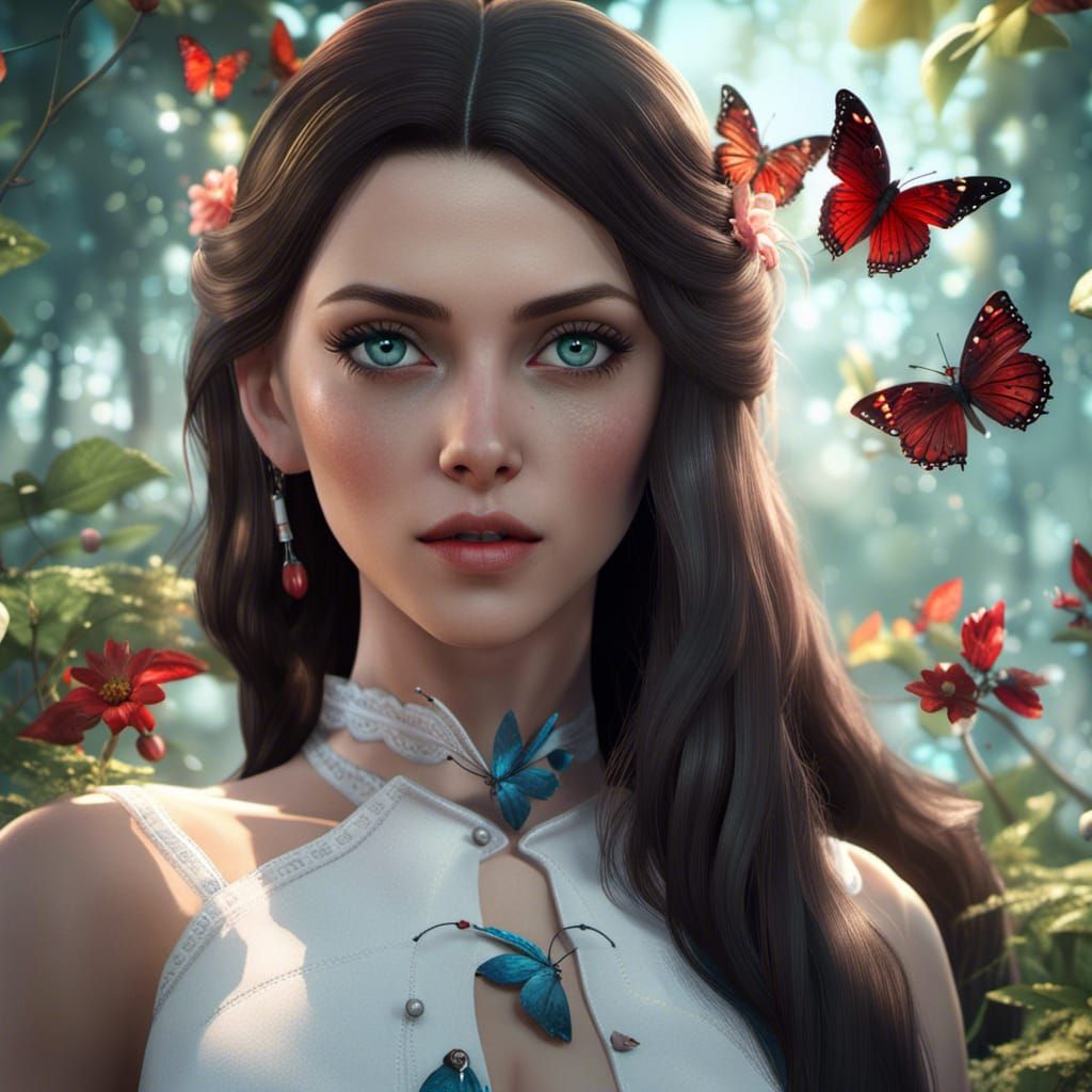 Young Woman with Butterfly: 3D Game Cinematic Graphics