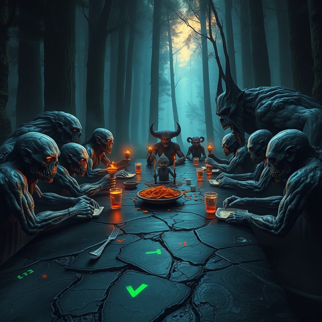 Twisted Titan Council Feast: Dark Fantasy NFT Art