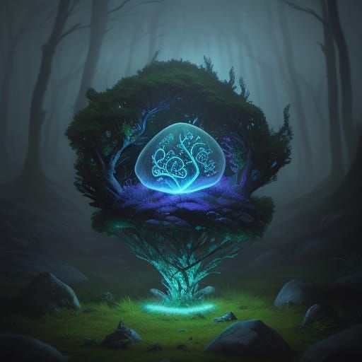 Mysterious Glowing Stone in Enchanted Forest