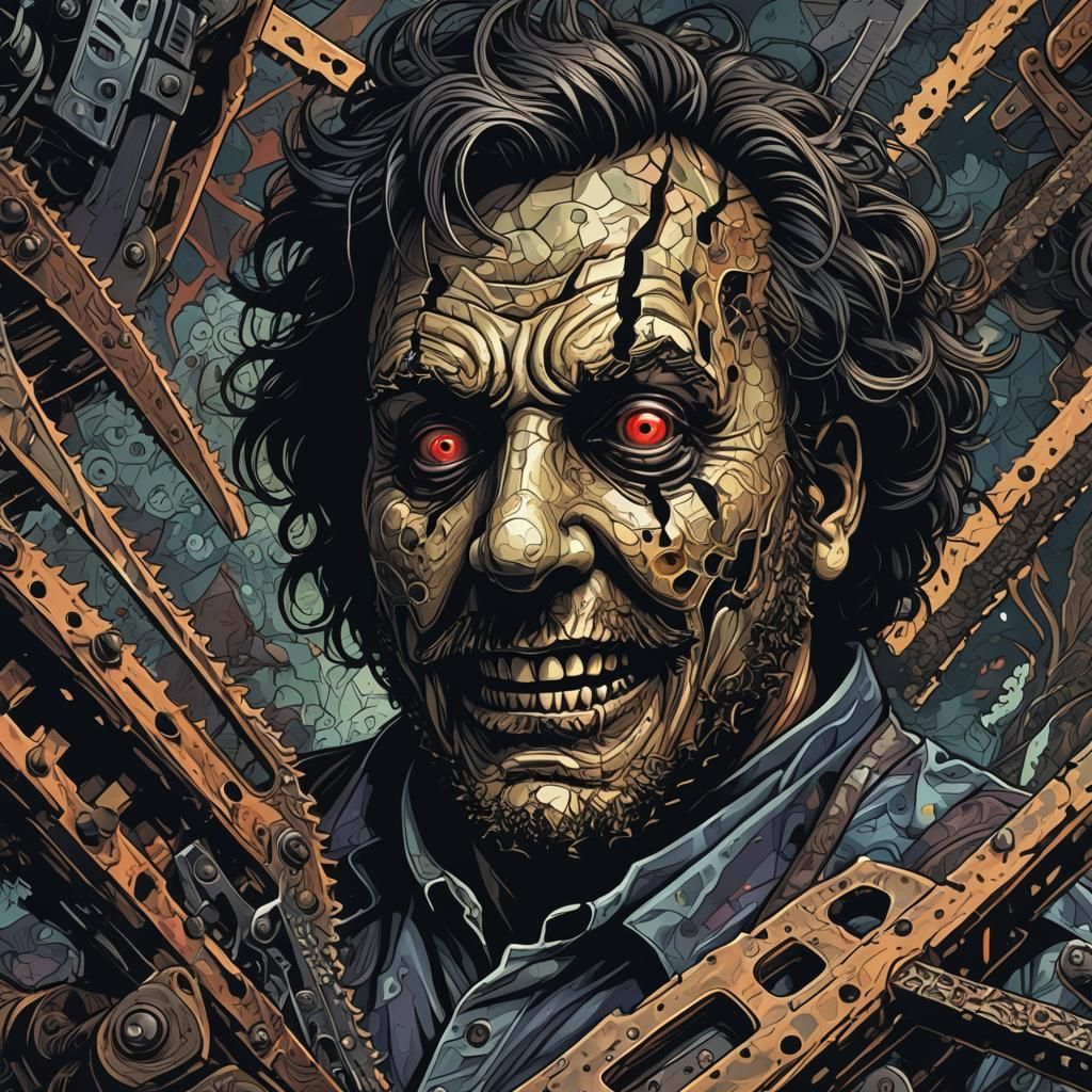 Leatherface in Abstract Vector Fractal Horror Landscape