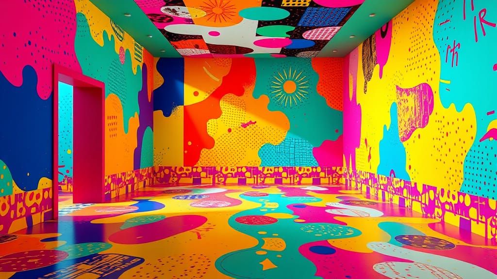 Vibrant Pop Art Room with Bold Patterns and Clashing Colors