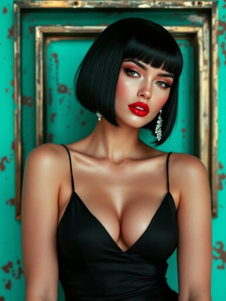 Woman with Bob and Red Lipstick, Hyperrealistic Style