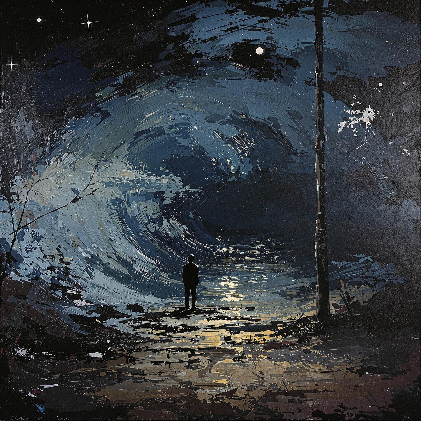 Heartfelt Night Scene as Thick Textured Oil Painting