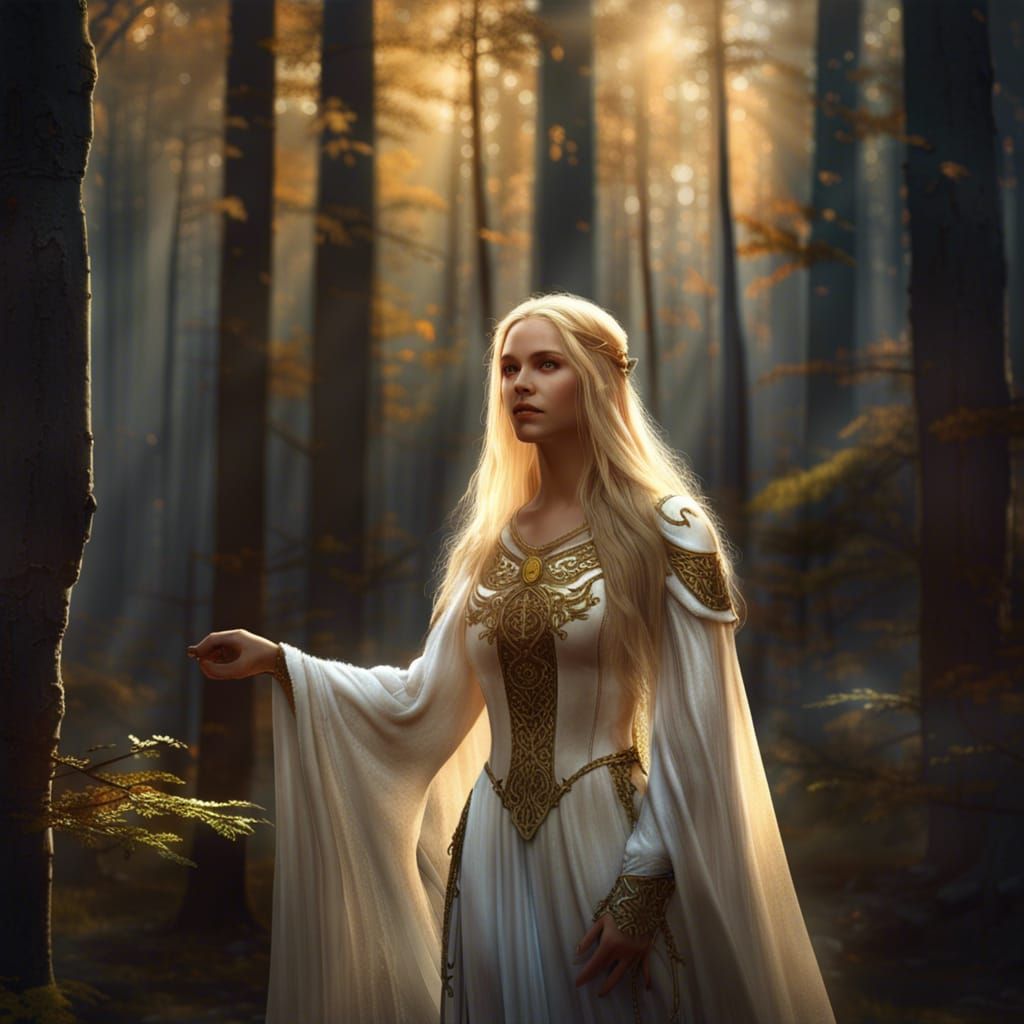 Medieval Woman in Forest, Fantasy Art