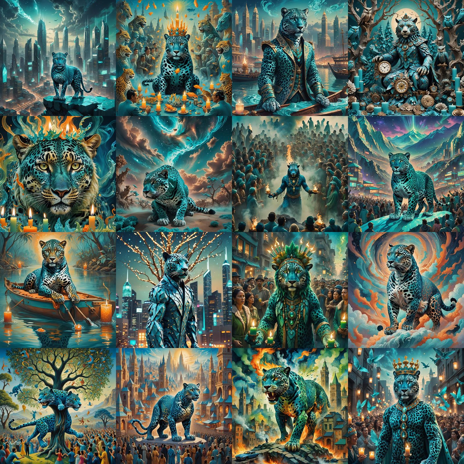 Blue Jaguar and Owl God Offering Green Fire