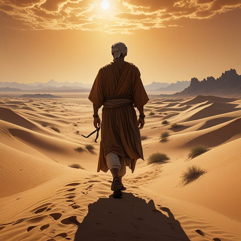 Ancient Jewish Man Fleeing a Desert Serpent in Dramatic Styl...