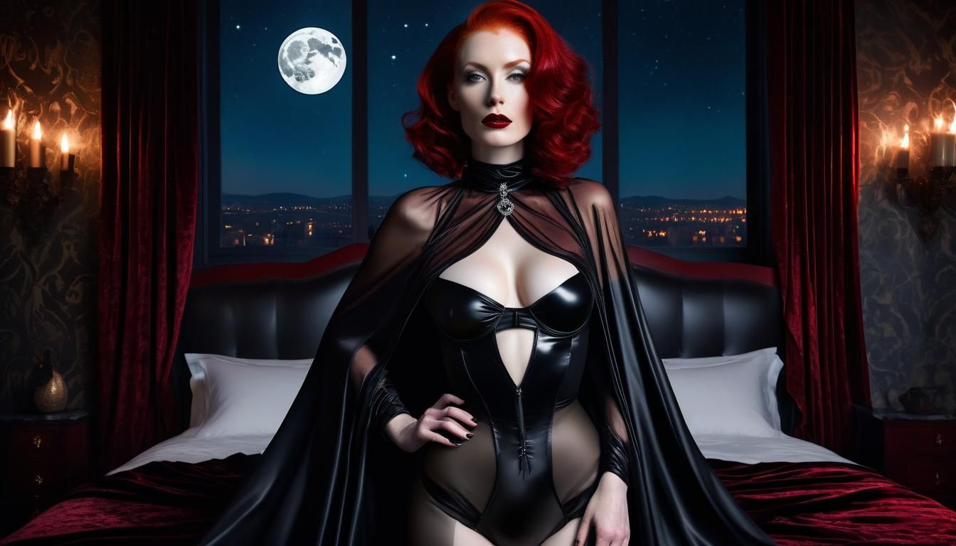 Red Haired Woman in Latex Lingerie by Candlelight