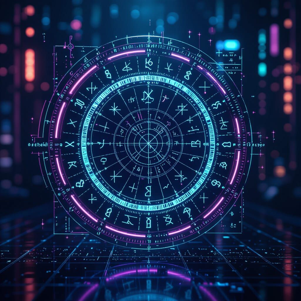 Holographic Interface with Runes and Constellations in Neon ...