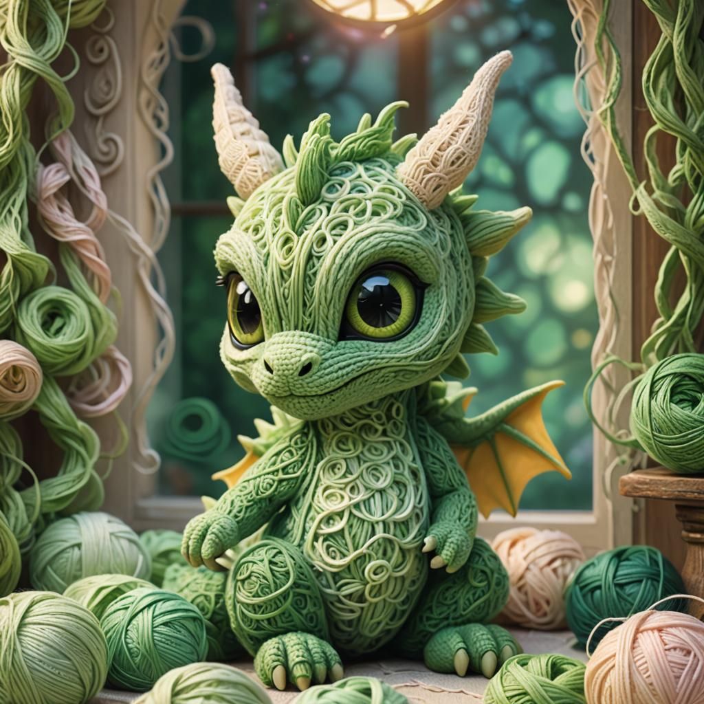 Chibi Yarn Dragon in Cozy Pastel Wonderland