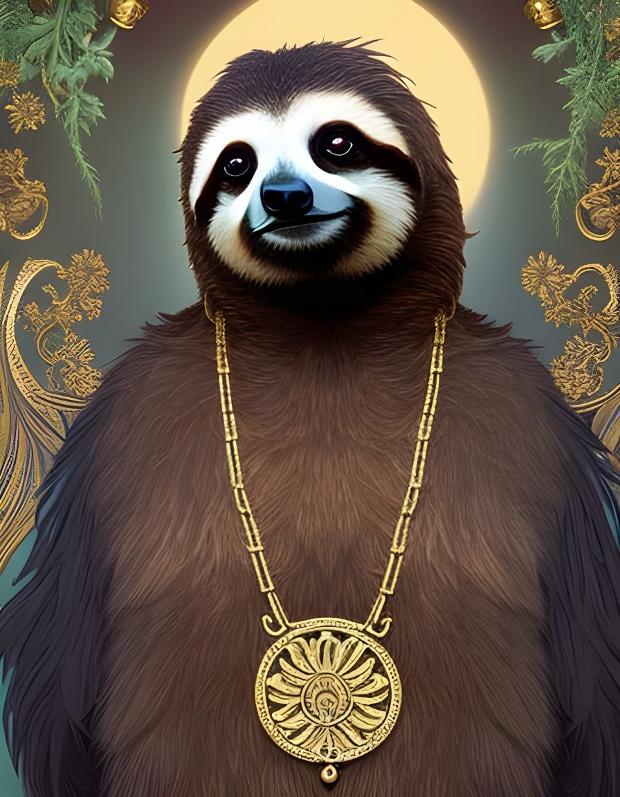 Sloth with Gold Crown in Detailed Illustration
