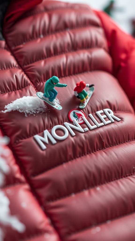 Miniature Snowboarding Scene on Moncler Jacket