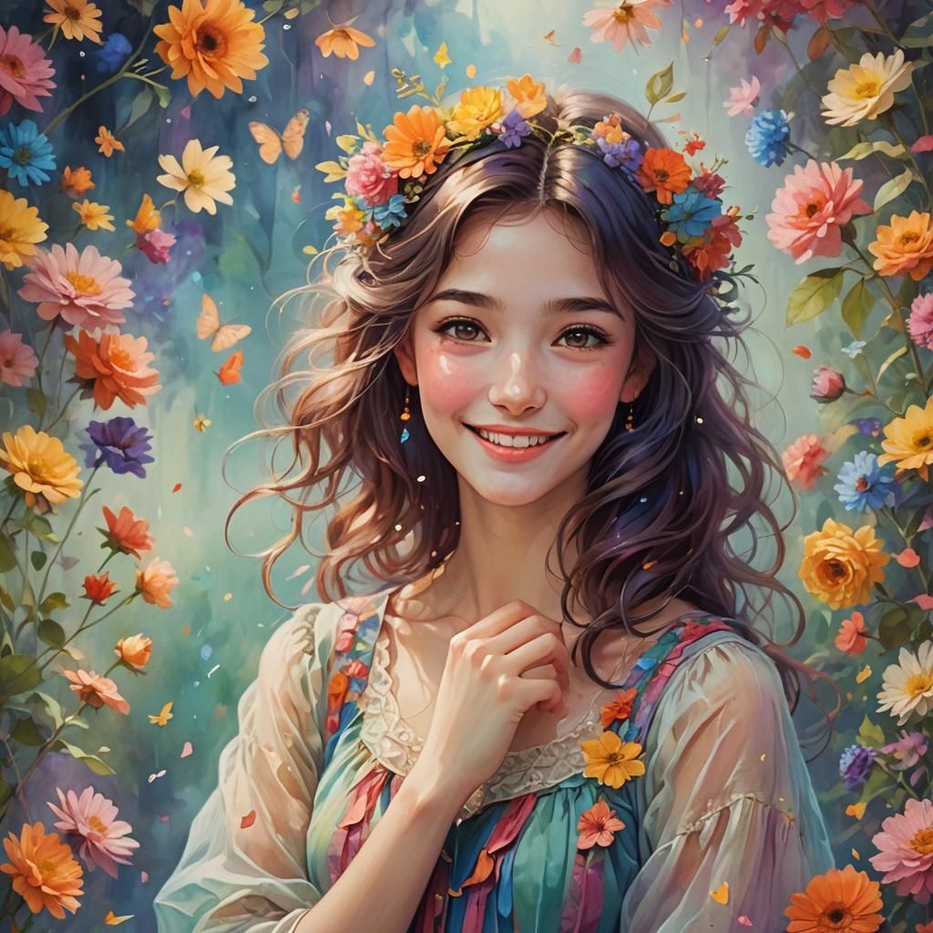 Ethereal Woman's Colorful and Cute Smile