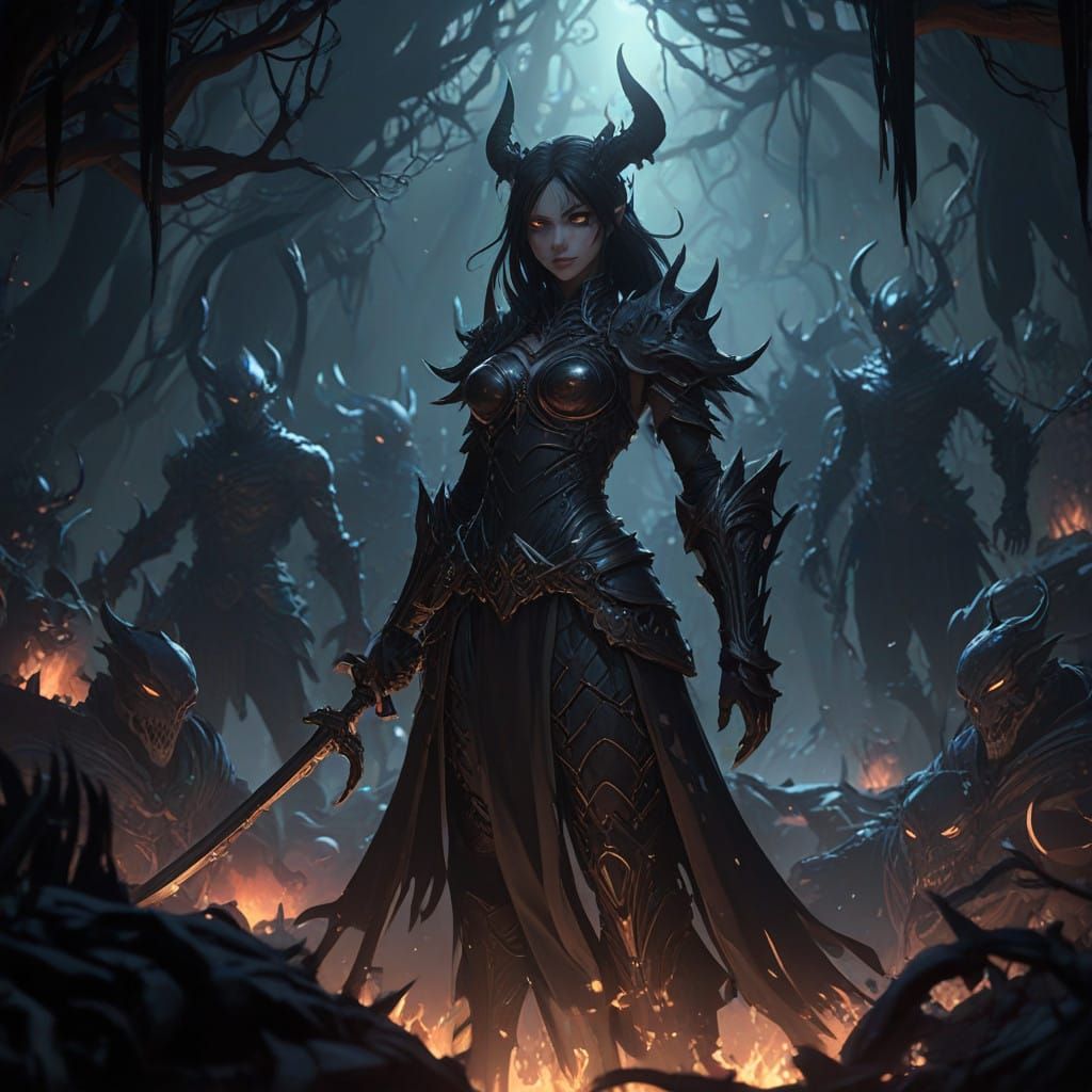 Ethereal Shadow Realms in 3D Anime Style