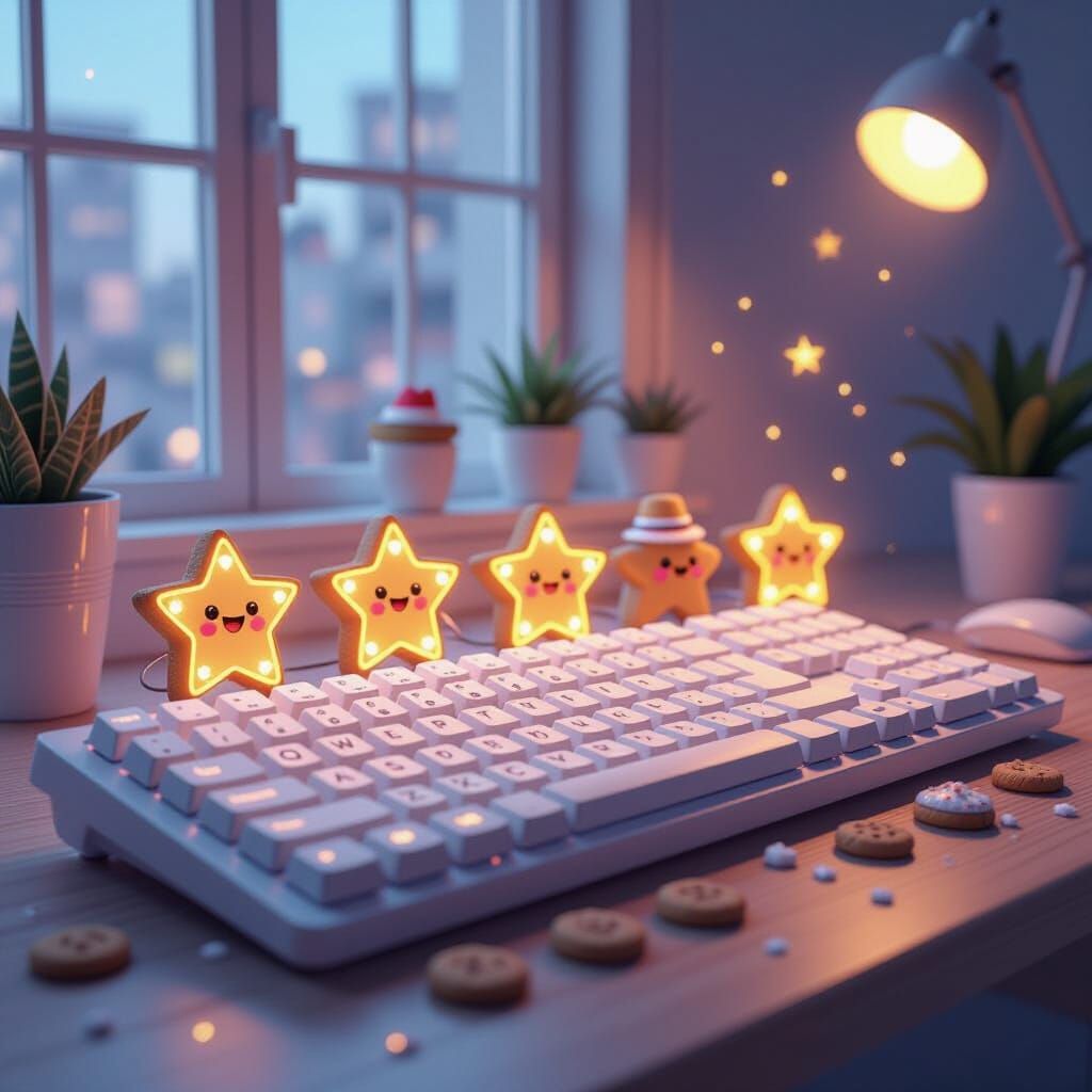 Whimsical Disco Keyboard with Dancing Crumbs in Cartoon Styl...