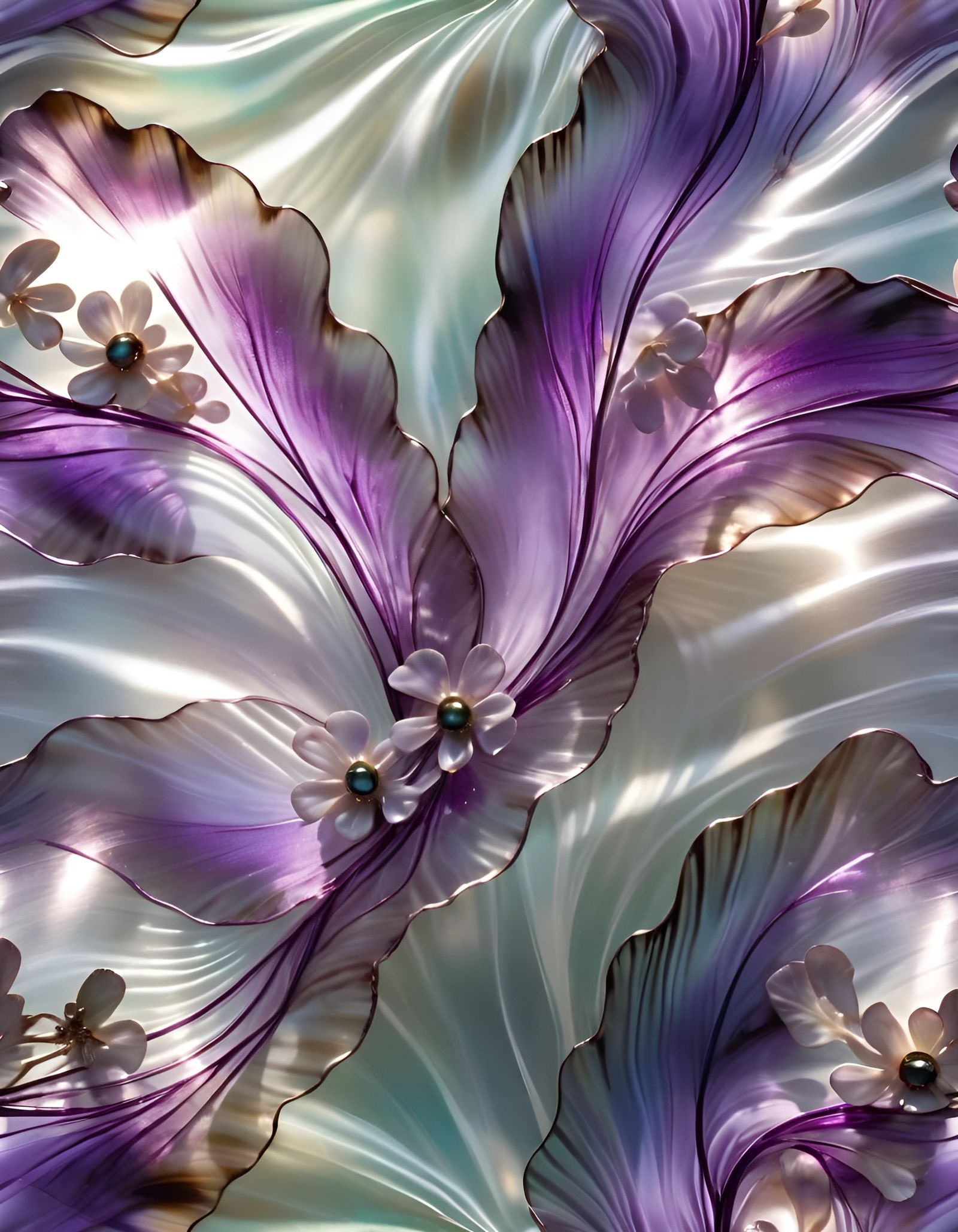 Opalescent Silk with Wispy Violet Flowers