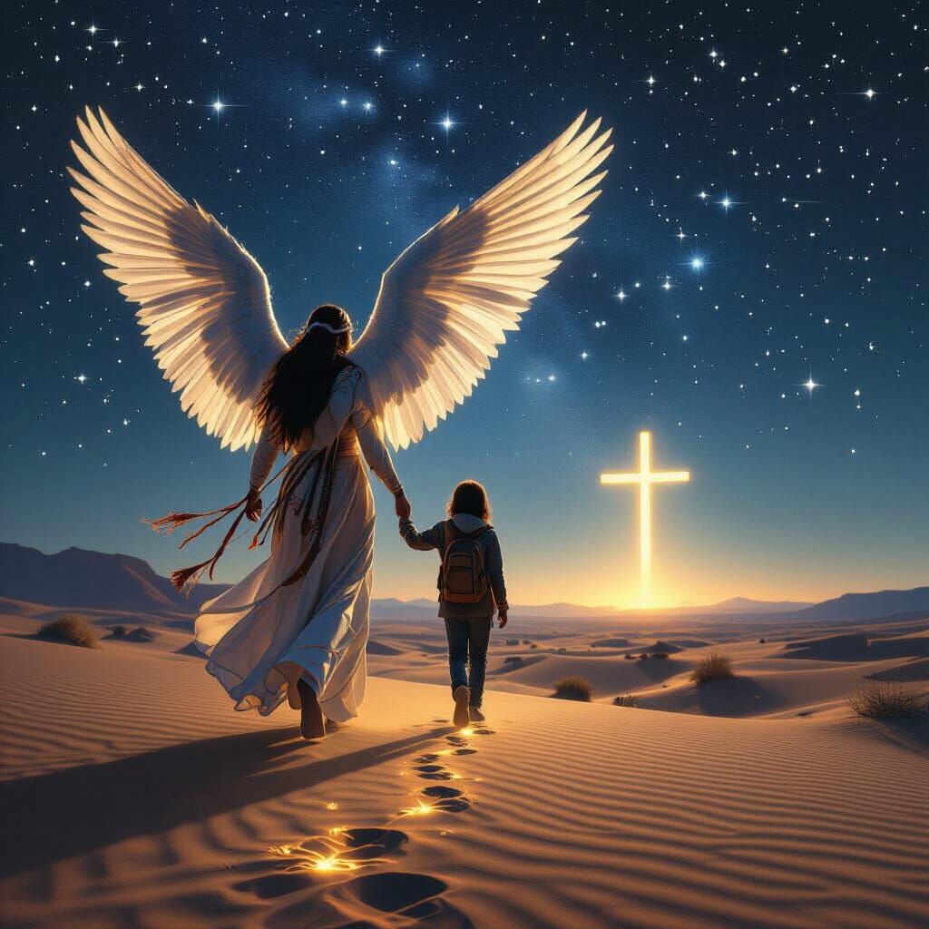 Indigenous Angel Guides Teenager Through Desert Night