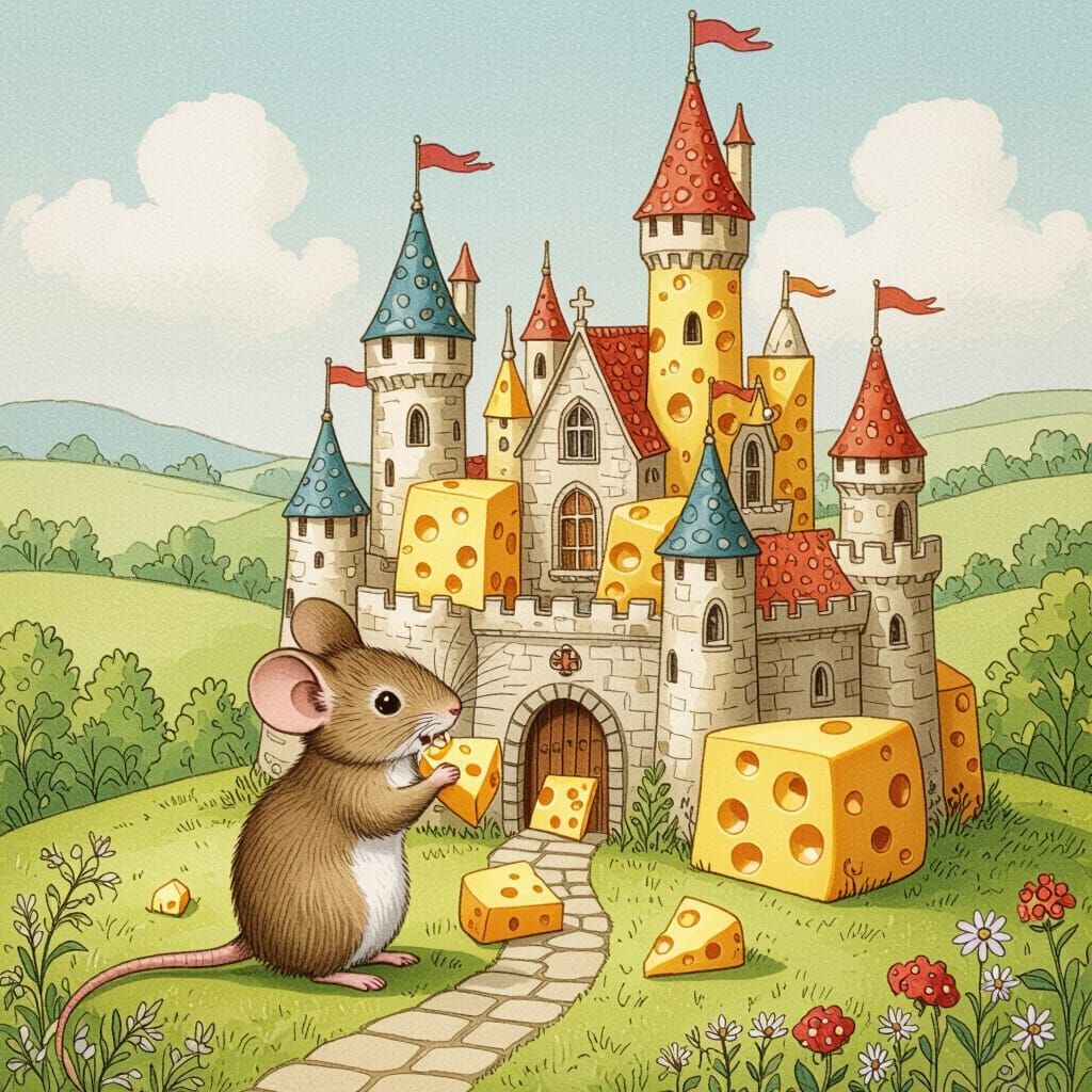 Mouse Eats Cheese Castle in Beatrix Potter Style